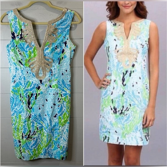 Lilly Pulitzer Janice Shift Dress In Spa Blue Let's Cha Cha Womens Size 0 - Picture 1 of 14